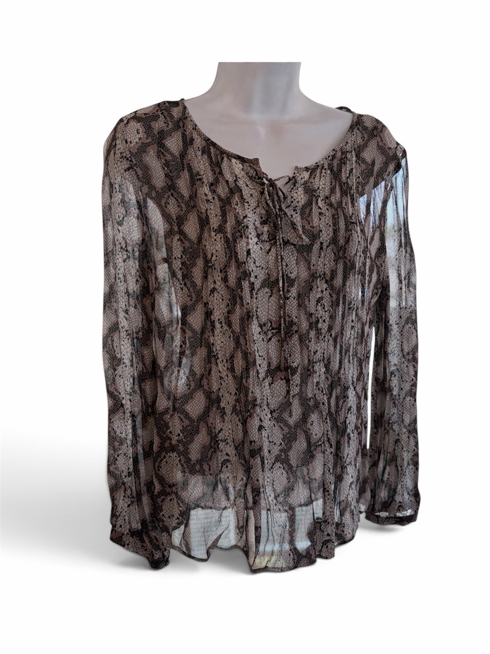 Anthropologie Greylin Women's M Brown Snakeskin Print Sheer Long Sleeve Blouse